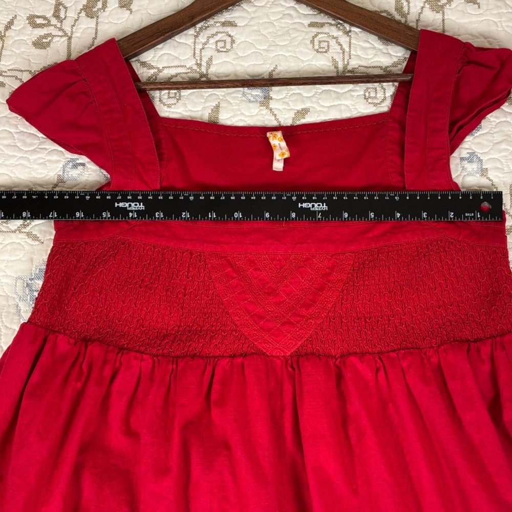 Maeve Mini Dress Womens Size 4 Red Excellent Smocked Cotton Flutter Sleeve - Picture 4 of 8